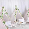 Wesnoy | Wesnoy 4 Pcs Teepee Tent For Kids With Lights And Rose Vine, 62.99 Inches Sleepover Tents For Party Indoor Outdoor Teepee Play Tents Cotton Canvas Foldable Kids Tipi Tents For Girls Boys