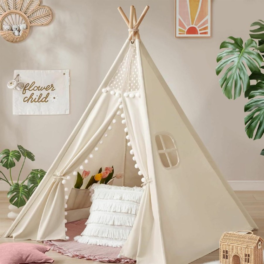 Tiny Land | Tiny Land Teepee Tent For Kids Tent Indoor, Canvas Toddler Tent - Kids Teepee Tent For Girls & Boys, Washable Tipi Tent Kids Boho Tent - Foldable Kids Play Tent