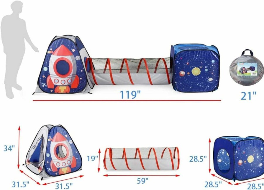 UTEX | Utex 3Pc Space Astronaut Pop Up Play Tents With Tunnels For Kids, Boys, Girls, Babies And Toddlers, Indoor/Outdoor Playhouse Stem Inspired Design W/Solar System & Planet