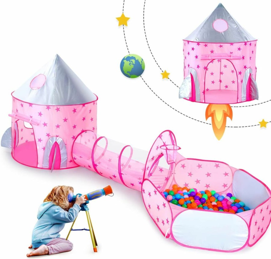 GeerWest | Geerwest 3Pc Princess Tent For Girls With Kids Ball Pit, Kids Play Tents And Crawl Tunnel For Toddlers, Pink Pop Up Playhouse Toys For Baby Indoor& Outdoor Tent Games, Birthday Kid'S Gifts