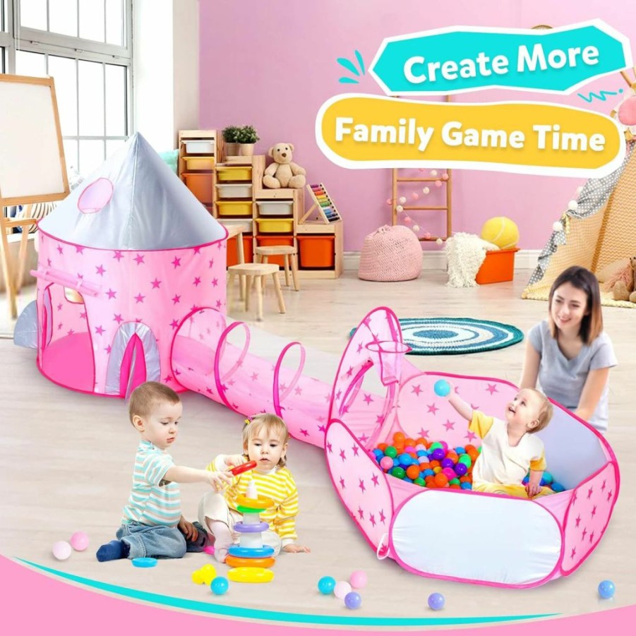 GeerWest | Geerwest 3Pc Princess Tent For Girls With Kids Ball Pit, Kids Play Tents And Crawl Tunnel For Toddlers, Pink Pop Up Playhouse Toys For Baby Indoor& Outdoor Tent Games, Birthday Kid'S Gifts