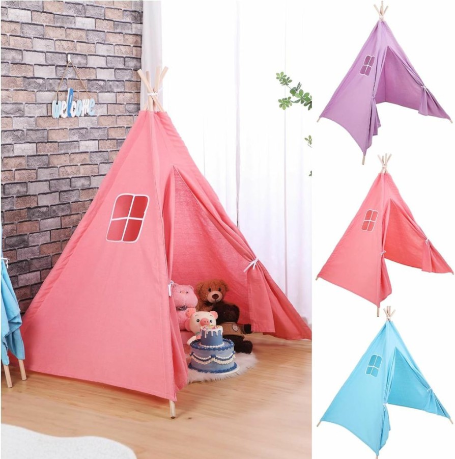 Windyun | Windyun 3 Pcs Kids Teepee Tent Foldable Toddler Tent Washable Teepee Tent For Kids Indoor Tent Outdoor Tent For Boys Girls Boho Sleepovers Birthday Pajama Party Spa Party Supplies (Beige,Pom Pom)