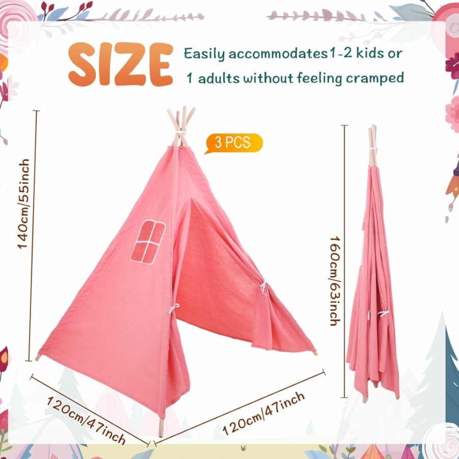 Windyun | Windyun 3 Pcs Kids Teepee Tent Foldable Toddler Tent Washable Teepee Tent For Kids Indoor Tent Outdoor Tent For Boys Girls Boho Sleepovers Birthday Pajama Party Spa Party Supplies (Beige,Pom Pom)