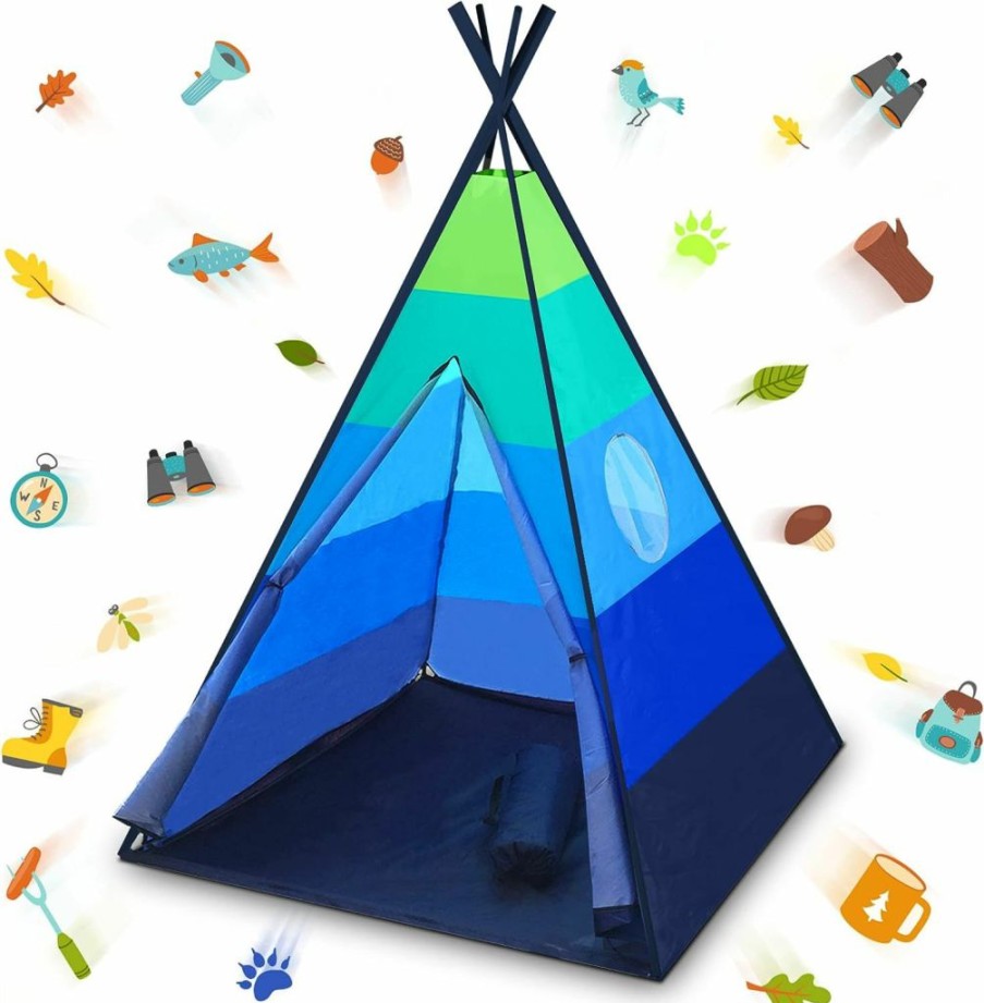 USA Toyz | Usa Toyz Happy Hut Teepee Tent For Kids - Indoor Pop Up Playhouse Tent For Boys, Girls, Toddler With Portable Storage Bag (Blue)