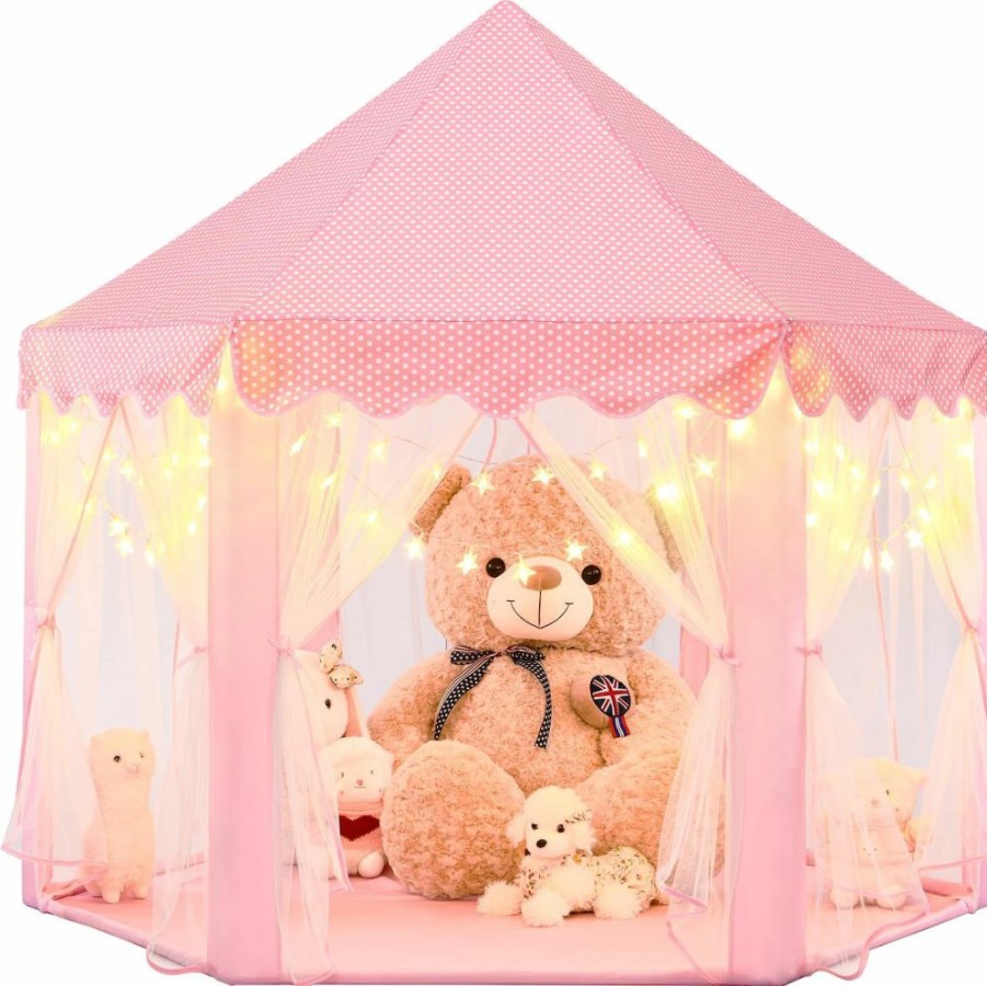 EVOIONOS | Evoionos Pink Princess Tent For Girls, Kids Play Tent With Large Star Lights, Castle Playhouse For Children Indoor Outdoor Games, 55 X 53 Inches